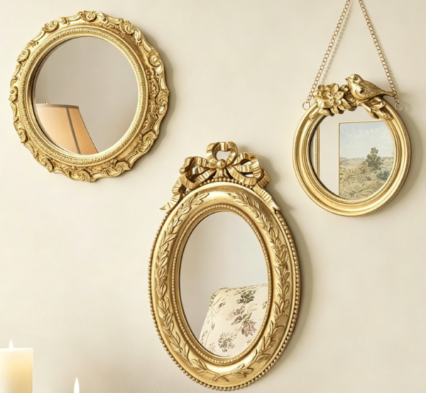 Antique Gold Bird & Bow Mirrors — 3 Piece Set
